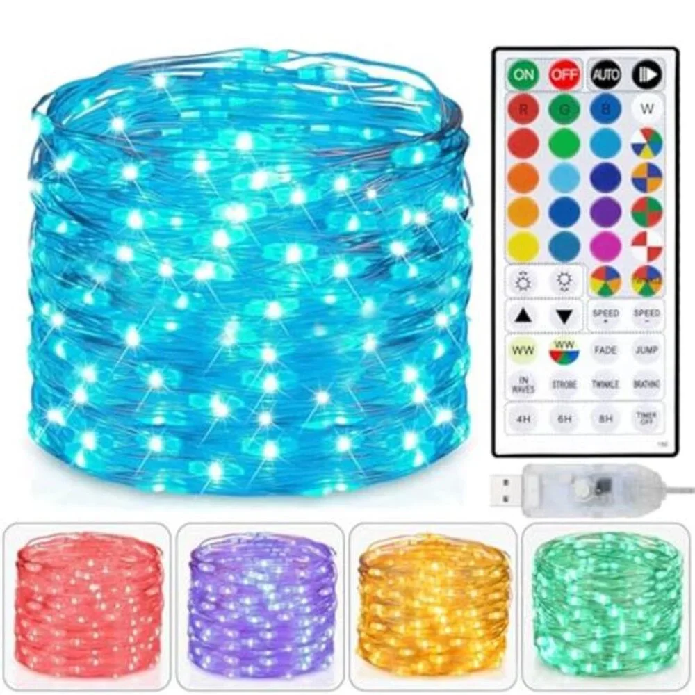 USB Fairy Lights 33ft 100 LED String Lights Remote Multicolor Twinkle Party